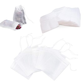 Pack of 100 Empty Tea Bags, Fine Tea Filter, Tea Filter Bags, Disposable Infuser with Drawstring for Tea, Fruit Tea, Tea Flowers, Spice, Herbal Powder, Tea Bags for Loose Leaf, (6 x 8 cm)