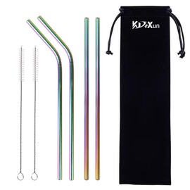 KVDeXun 4PCS Reusable 18/8 Stainless Steel Metal Straws with Carry-on Bag - Long Drinking Straws for 30 oz and 20 oz Tumblers - 2 Cleaning Brushes Included
