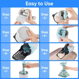 MYPIN Cat Sand Scoops with Holder Cat Sand Shovel with Trash Can 135 Refill Bags (9 Boxes of 15) Large Capacity Cat Scoops Portable Garbage Shovel Cat Sand Sieving Scoop System with Trash Bag
