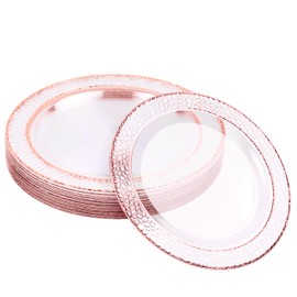 MATANA 40 Premium Plastic Dessert Plates, Small Party Plates with Rose Gold Rim, 19 cm, Elegant, Stable and Reusable, Weddings, Birthdays, Christenings, Christmas, BBQ Parties, Parties