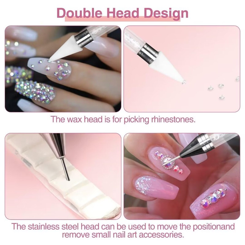 OOTDAY Rhinestone Picker Dotting Pen, 2 Extra Wax Tips, Dual