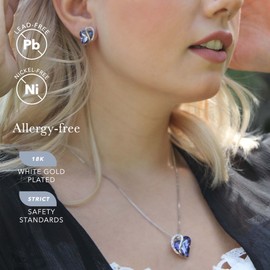 Leafael infinity love heart pendant necklace, birthstone crystal jewellery, gifts for women, silver, 18 + 2 inches, White gold-plated brass, Tanzanite Purple Crystal - February Birthstone