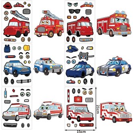 Lemicin 36Pcs Make A First Responder Rescue Vehicle Stickers for Kids Create Your Own Police Car Fire Engine Truck Stickers DIY Craft Birthday Party Favor Activity for Boy Stick on Bag Books