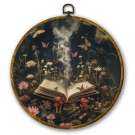 Mcehtle Butterfly Floral Book Wall Art Decor, Vintage Cottagecore Framed Canvas Prints 10x10, Dark Academia Bookish Round Wall Hanging Artwork Decorations for Gallery Home Bedroom Livingroom