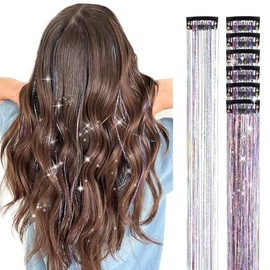 6PCS Clip en Ha Tinsel Set 23.6 pulgadas Fay Peluca Pieza Accesorios Ha brillantes Extensiones Ha Glitter r Mujeres Gls Niños Festival Fiesta Uso