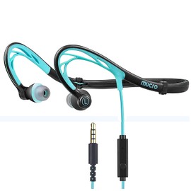 Mucro Auriculares para correr con cable para el cuello, plegables, para correr, gimnasio, entrenamiento, con funda de transporte, enchufe de 3,5 mm