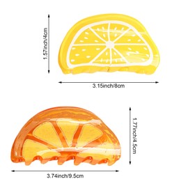 Summer Fruit Hair Clips, Lemon Orange Design, Yellow Acrylic Half Circle Claw Clips, Non-Slip Barrette for Thin Thick Hair Styling, 2 Pack