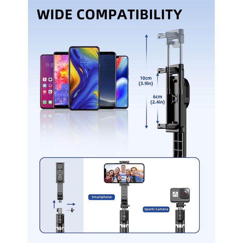 41'' Selfie Stick Tripod, Extendable Portable 4 in 1 Aluminum