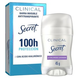 SECRET, Desodorante Mujer Clinical con Ácido Hialurónico, Barra Invisible, pH Balanced Lavender, 45 GR