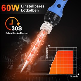 Wiecok Soldering Iron Set 60 W 220 V with Temperature Adjustable 220-480 °C, On/Off Switch, Operating Indicator, 5 Soldering Tips, Tin Soldering Iron for Electrical Engineering Repairs Professional