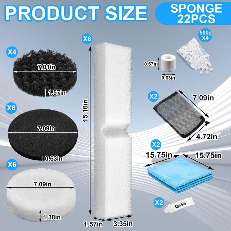 Threlaco 32 Pcs Replacement Filter Media Kit Accessories Fit Compatible