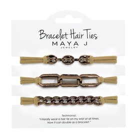 Maya J Chocolate Link Bracelet Hair Tie with Beige Elastics, Set of 3