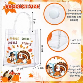 Resurhang 24 Pcs Thanksgiving Clear PVC Gift Bags with Handles Thanksgiving Treat Totes Pumpkin Turkey Gnome Maple Theme Fall Gift Bags for Autumn Harvest Party Favor Supplies, 6.3 x 5.9 x 2.8 Inch