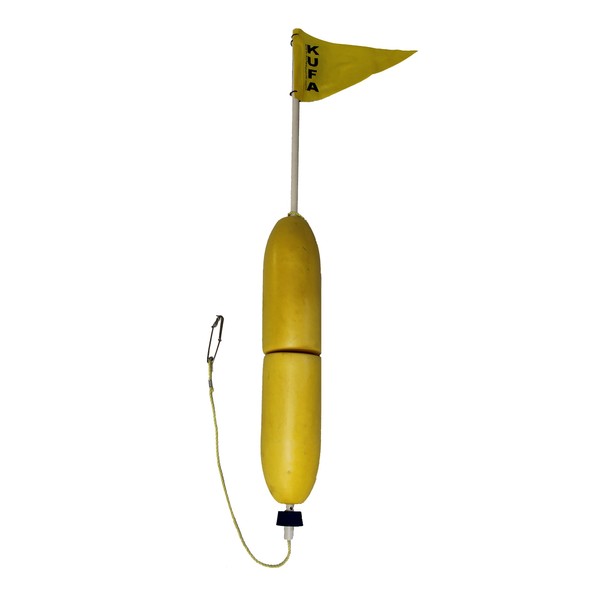 KUFA Sports Shrimp Float with PVC Flag Pole, Yellow, 48-Inch