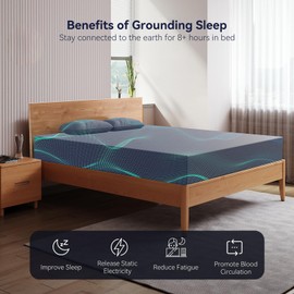 Grounding Sheets, 10% Silver Fiber Grounding Sheets, Grounded Bed Sheets Connected Bedding Fitted Earth Sheets [Queen 60"x 80"x 15", Obsidian Black]