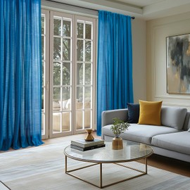 HPD Half Price Drapes - Rustic Linen Weave Light Filtering Curtains for Bedroom 96 Inches Long (2 Panels) - Rod Pocket Curtains & Drapes for Living Room and Windows 1 Pair - 50 X 96, Blue