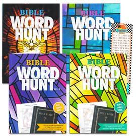 4 Biblical Word Search Books for Adults Seniors - Set of 4 Jumbo Bible Word Hunt Puzzle Books with Large Print and Bookmark (Over 300 Religious Puzzles)