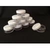 50 x 10ml (10g) CLEAR PLASTIC SAMPLE JARS/POTS WITH WHITE
