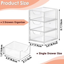 SUMTree 2 Pcs Clear Acrylic Drawers with 3 Layers Stackable Storage Drawers Desktop Small Drawers Storage Unit, Small Chest of Drawers for Stationery, Cosmetic, Bathroom, Crafts, Jewelry, 7.9*8.9*13cm