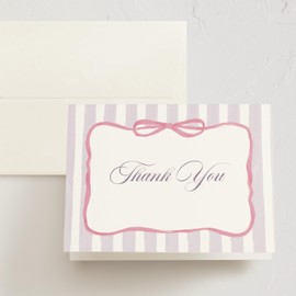 Minted Thank You Cards Pack, 10 Thank You Cards with 10 Envelopes, Blank Card, Pink Bow & Striped Design, Baby Shower, New Mom, Baptism & Christening, Luxurious Paper, Designed by Independent Artists