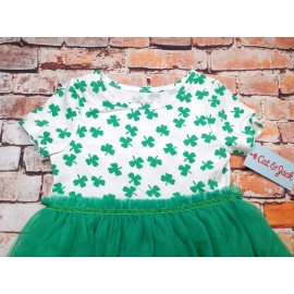 Cat & Jack Girls White Green Shamrock Short Sleeve Tutu Dress Size 3T Brand New