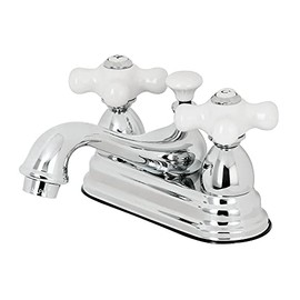 Kingston Brass KS3601PX Restoration 4-Inch Centerset Lavatory Faucet with Porcelain Cross Handle, Polished Chrome