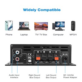 Hosyond Bluetooth 5.0 Audio Amplifier 400W+400W 2.0 CH AMP HiFi Stereo Treble Bass Audio Receiver for Passive Speakers Theater System AK-380