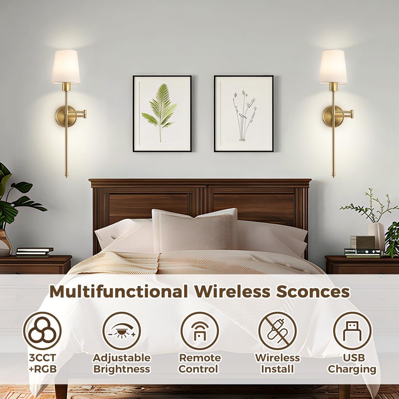 Bicrink Battery Operated Wall Sconces Set of 2, Wireless Rechargeable