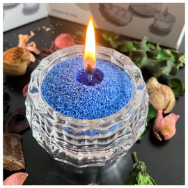 VITARIE Endlessly Customizable Powder Candle Sand, 18oz/510g Refillable Beaded Wax Sand DIY Pearled Candle All Natural Reusable Candle Making Self Extinguish Candle with 30pcs Wicks. (Ocean Blue)