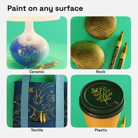 ARTISTRO 2 Gold Permanent Marker - Waterproof Markers for Tire, Fabric, Rocks, Glass, Ceramic, Wood, Paper - Oil Based Paint Pens - Extra-Fine Tip 0.7mm