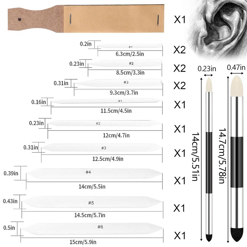 Blending Stumps, 15 PCS Drawing Set Includes 12 PCS Blending