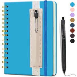 DWIYITTN A5 Spiral Notebook and Pen Set, 160 Lined Pages Blue Faux Leather Hardback Wirebound Notebook A5 with Detachable Pen Holder and Pen for School College Work Home Writing Note Taking