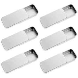 6 Pcs Rectangular Tin Box, Mini Portable Tin Container Metal Storage Box Solid Perfume Container Glue Containers Bushcraft Gear Tins Can Bobby Pin Holder for Home Lip Balm Storage DIY Use (Silver)