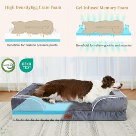 Comfort Expression Cooling Dog Bed, Memory Foam Orthopedic Dog Bed for Giant Dogs, XXL Dog Bed for Extra Large Dogs, Waterproof Dog Bed with Bolster & Removable Cover(XX-Large,Leaden Grey)