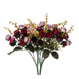 Houda Artificial Silk Fake Flowers Rose Floral Decor Bouquet,Pack of 2 (Purple Coffee)