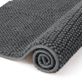 HOMEIDEAS Chenille Door Mat Indoor, 24"x36", Super Soft and Water Absorbent Mat, Low-Profile Entryway Rug Machine Washable Doormats, Non Slip Inside Mat for Entry, Entrance, Mud Room, Dog Rug, Grey