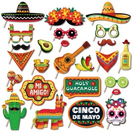 25Pcs Mexican Party Decorations, Design Unique and Very Cute Carnival Photography Props Suitable for May Day Selfie Supplies Fiesta Photo Decoration Photo Booth Props Mexican Themed Party