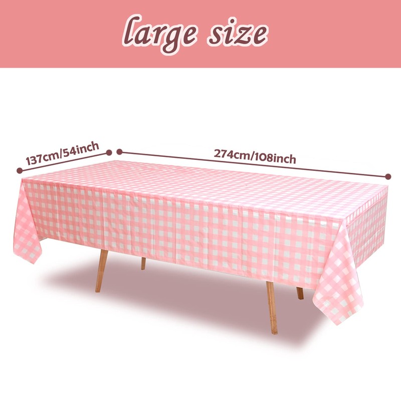 Vedran 4 Pack Pink Gingham Tablecloth Decorations, Pink and White