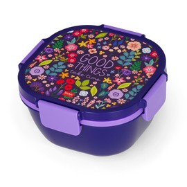 Legami - Contenitore Porta Pranzo, Lunch Box, Flowers, 1 Forchetta, 1 Vassoio a scomparti, 1 Porta Condimenti Removibile Inclusi, Capacità 1700 ml, 19 x 10.7 x 19 cm