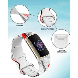 PLKTJOSA Compatible with Charge 6/Charge 5 WatchBands for Women Men,Elastic Adjustable Wristbands,Breathable Sport Band Soft Waterproof Health Tracker (Oil Painting Romantic Paris Streets)