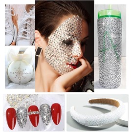 qiipii 620PCS 6mm Crystal White Resin Rhinestones for Crafting SS30 Silver Clear Flatback Stones Bulk Diamonds Crystals Gems Charms for Nails Face Eyes Makeup Tumblers Bottles DIY Crafts Clothes Shoes