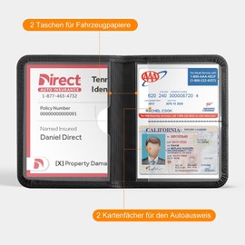CoBak Car Registration Case and Insurance Holder - Magnetic Closure Car Organiser for the Glove Box in the Accessory Pocket for Important Documents, Vehicle Registration Card, Card, black, Modern