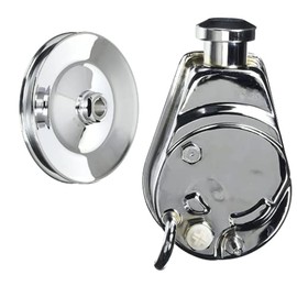 BBC SBC Chevy Chrome Saginaw Style Power Steering Pump w/Single Groove Pulley
