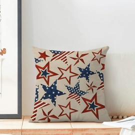 4th of July Pillow Covers 18 x 18 Set of 2 Memorial Day Independence Day Red Blue Star Decorations Throw Pillow Covers American Flag USA Patriotic Cushion Cases for Sofa Couch Bed Outdoor Decor