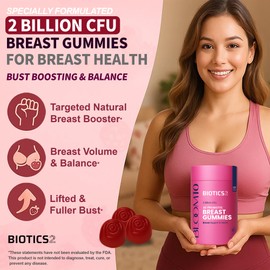 Bloom10 Breast Gummies for Women Bust Support & Health MAX Formula PLUS 2x Billion Probiotics 5x Herbal Supplements Fenugreek, Saw Palm, Wild Yam, 4x Vitamins for BBL Curves | Sugar-Free Vegan 60ct