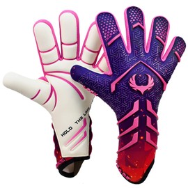 Renegade GK Apex Flare Professional Strapless Goalie Gloves | 4mm EXT Contact Grip | Blue & Pink Football Goalkeeper Gloves (Size 12, Adult, Evo Negative Cut, Level 5.5)