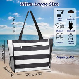 flintronic Extra Large Lightweight Beach Bag, Waterproof Beach Tote Bag with Zip, Foldable Shoulder Bag for Women, Reusable Shopping Bag, for Beach Travel Holiday Swimming Picnic