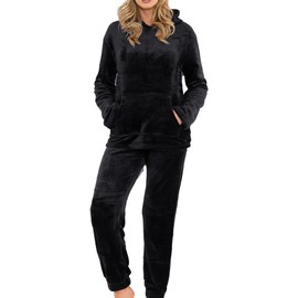 A2Z Womens Pyjamas Soft Warm Fleece Twosie Adults Hooded - PJS 215 Black Ladies 20-22