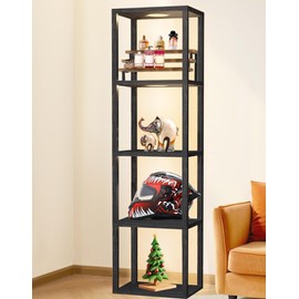 Display Shelf with Dimmable Lights, 65" Tall Lighted Display Cases for Collectibles, Display Cabinet Bookcase with Remote & Layered Storage Rack, Floor Lamp with Shelves for Living Room Bedroom Decor