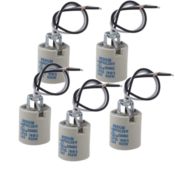 REXTiN 5pcs Ceramic Standard Medimun Screw Base Socket E26 E27